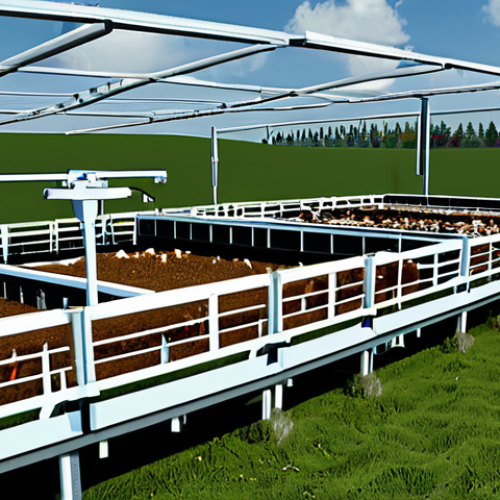 Modern Livestock Farm**

"A modern, high-tech livestock farm with automated feeding systems and sensor monitoring, fully clothed farm workers overseeing the operation, appropriate attire, daytime, sunny, safe for work, perfect anatomy, correct proportions, natural pose, professional photography, high quality, family-friendly."

**