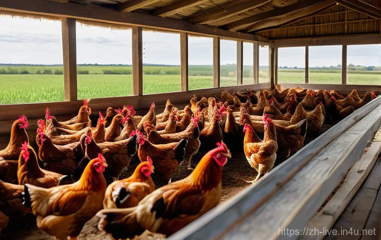 축산업 업계 전망 분석 - A futuristic, clean, and highly automated pig farm interior. Advanced sensors are subtly integrated ...