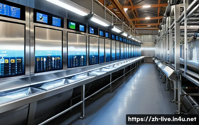 축산업 실무에서 필요한 기술 - A modern livestock farm interior showcasing an advanced automatic feeding system in operation: sleek...
