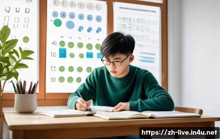 축산업 자격증 합격 비결 모음 - A modern study scene focusing on a young adult Chinese student sitting at a clean desk in a bright r...