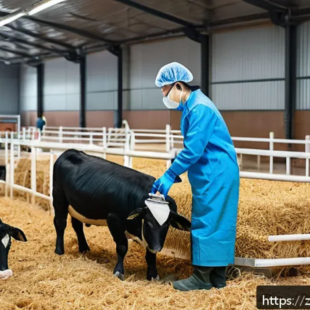 축산업 실무 경진대회 후기 - A detailed scene showing a modern livestock farming competition setting in a bright, clean barn inte...