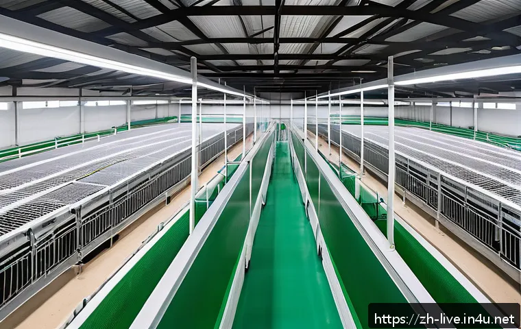 축산업 동물 번식 관리법 - A modern, clean livestock breeding facility interior showcasing well-organized pens with separate ar...